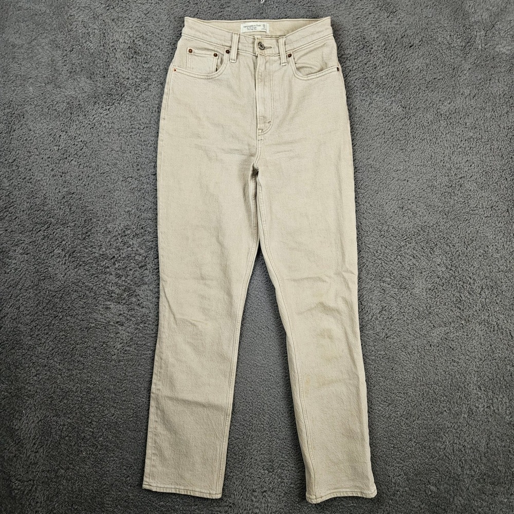 Abercrombie Curve Love 90s Straight Ultra High Rise Jeans Khaki Tan 25 0R‎